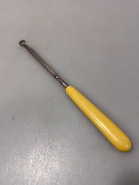 Antique Shoe Button Hook 8" Metal Hook with Yellow Celluloid or Bakelite Handle